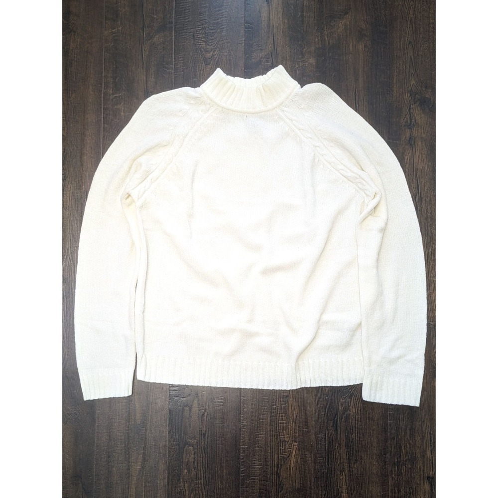 Evan-Picone Cream White Mock Neck Cable Knit Raglan Sweater XL